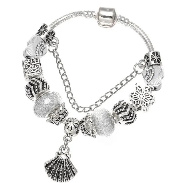 Fashion Bear Palm Dreamcatcher Feather Charm Bracelets For Women Men Original Crystal Flowers LOVE Beaded Bangle Gift