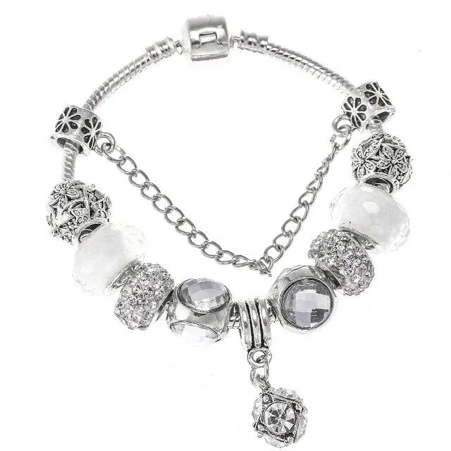 Fashion Bear Palm Dreamcatcher Feather Charm Bracelets For Women Men Original Crystal Flowers LOVE Beaded Bangle Gift