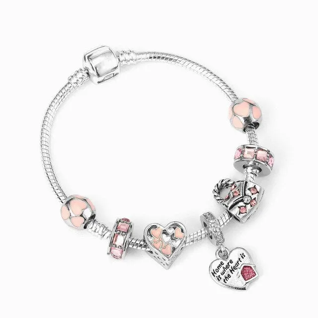 Fashion Bear Palm Dreamcatcher Feather Charm Bracelets For Women Men Original Crystal Flowers LOVE Beaded Bangle Gift