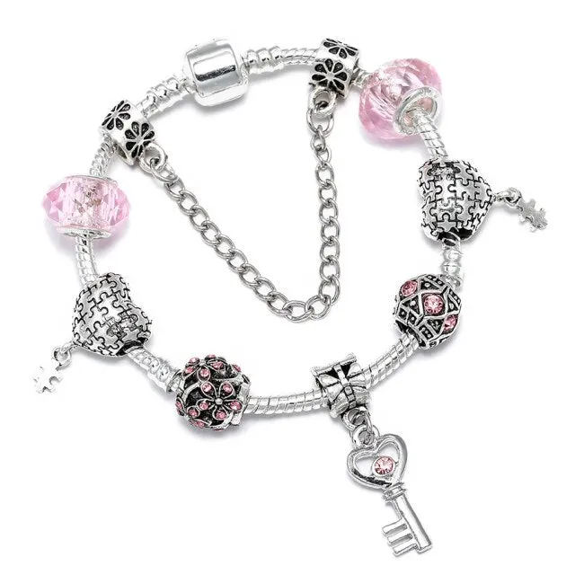 Fashion Bear Palm Dreamcatcher Feather Charm Bracelets For Women Men Original Crystal Flowers LOVE Beaded Bangle Gift