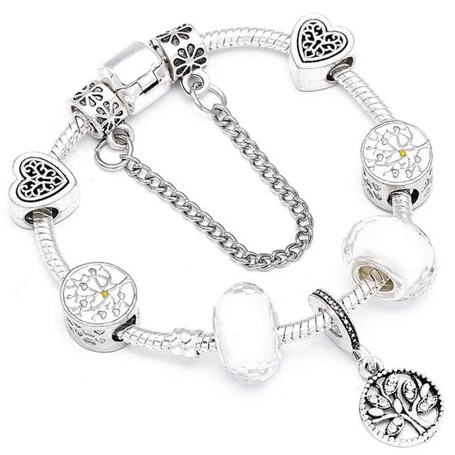 Fashion Bear Palm Dreamcatcher Feather Charm Bracelets For Women Men Original Crystal Flowers LOVE Beaded Bangle Gift