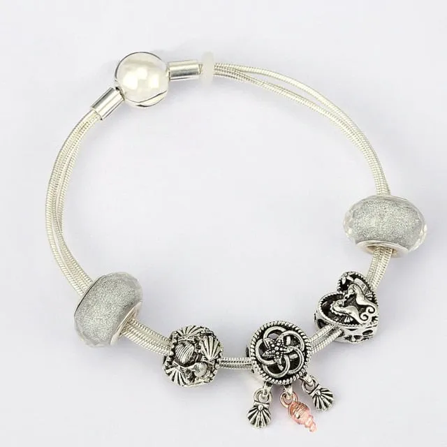 Fashion Bear Palm Dreamcatcher Feather Charm Bracelets For Women Men Original Crystal Flowers LOVE Beaded Bangle Gift