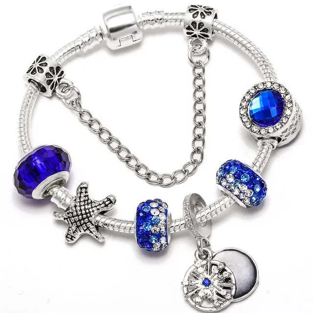 Fashion Bear Palm Dreamcatcher Feather Charm Bracelets For Women Men Original Crystal Flowers LOVE Beaded Bangle Gift
