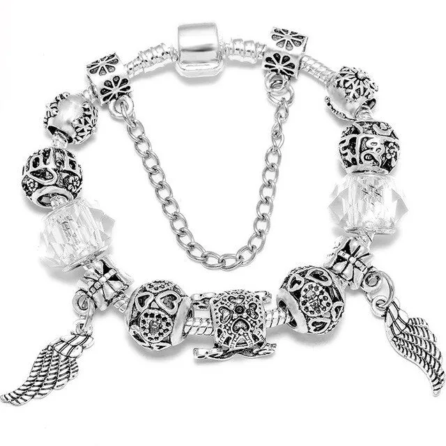 Fashion Bear Palm Dreamcatcher Feather Charm Bracelets For Women Men Original Crystal Flowers LOVE Beaded Bangle Gift