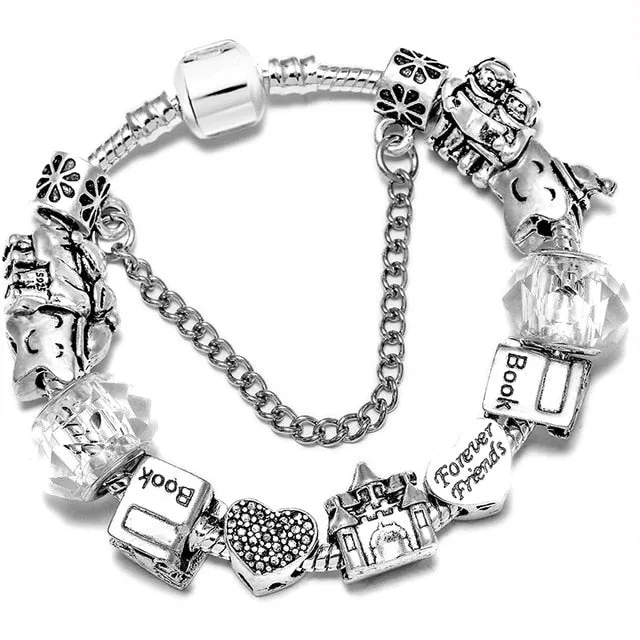 Fashion Bear Palm Dreamcatcher Feather Charm Bracelets For Women Men Original Crystal Flowers LOVE Beaded Bangle Gift