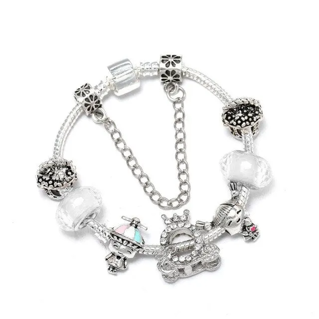 Fashion Bear Palm Dreamcatcher Feather Charm Bracelets For Women Men Original Crystal Flowers LOVE Beaded Bangle Gift