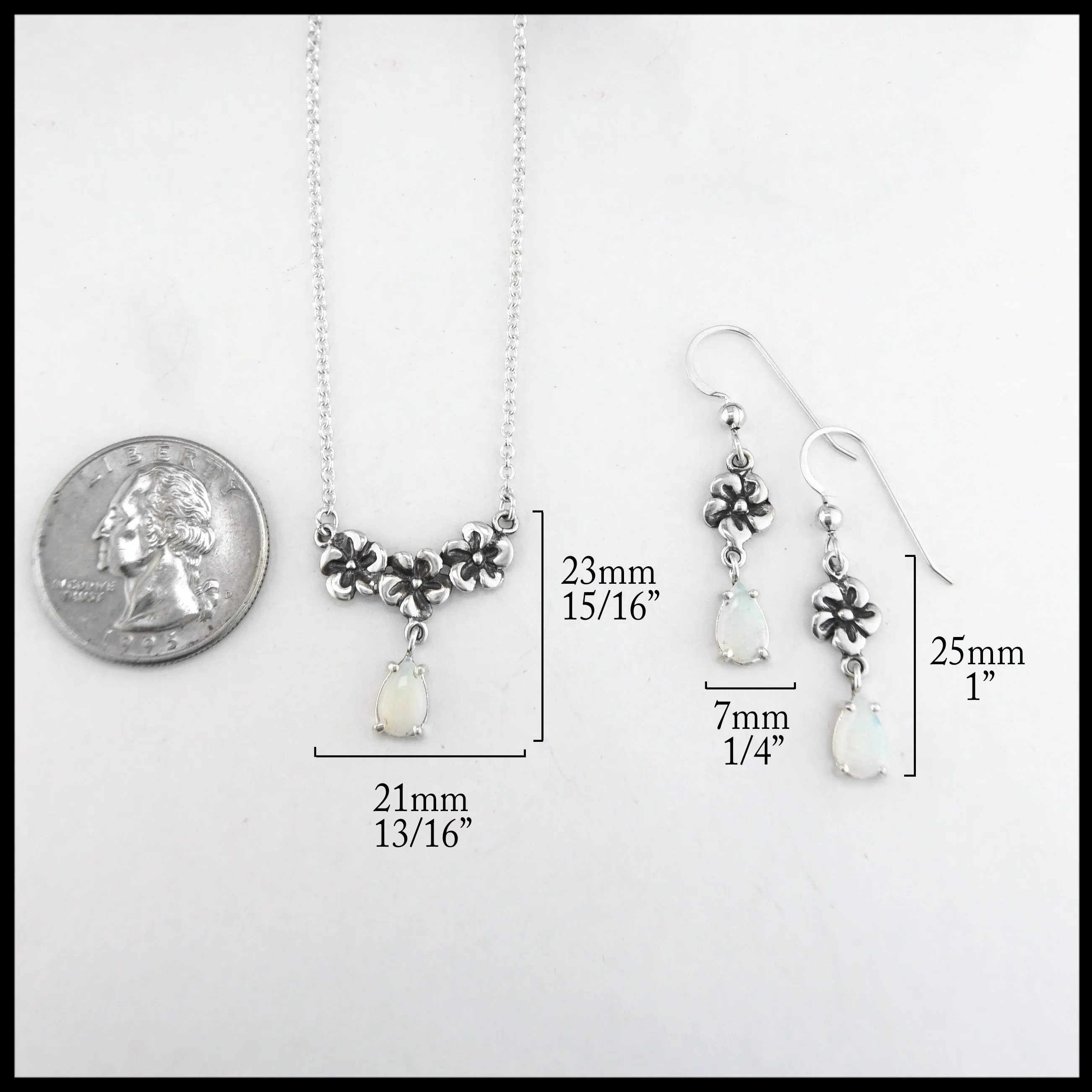 Flower Pendant and Earring Set with Opal