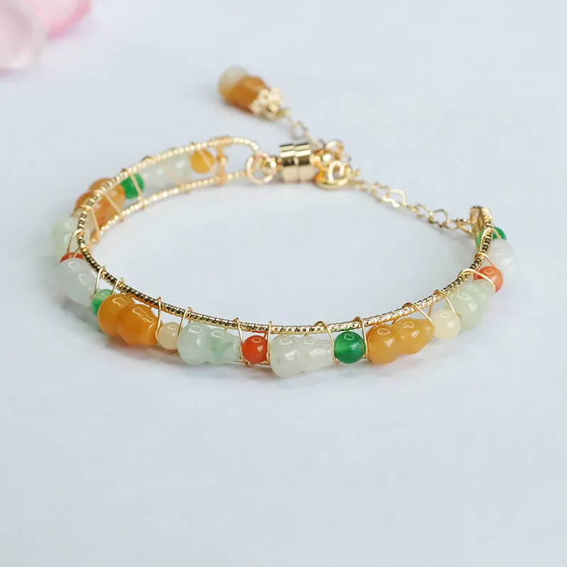 Fortune's Favor Sterling Silver and Natural Jade Gourd Bracelet