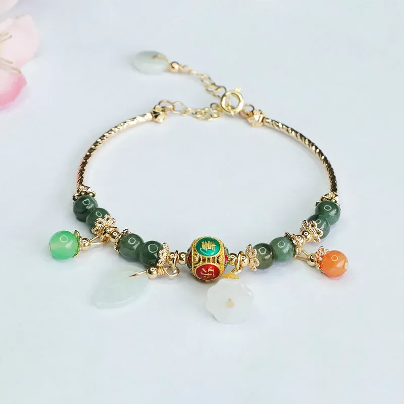 Fortune's Favor Sterling Silver Jade Leaf Enamel Bracelet