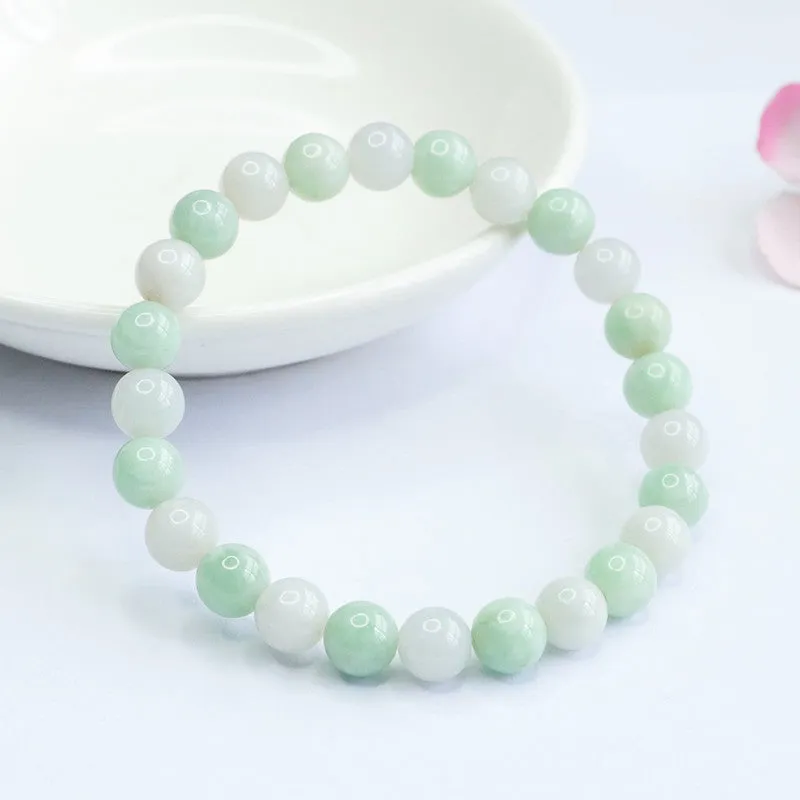 Fortune's Favor Sterling Silver Natural Jade Bracelet with Green and White Beads