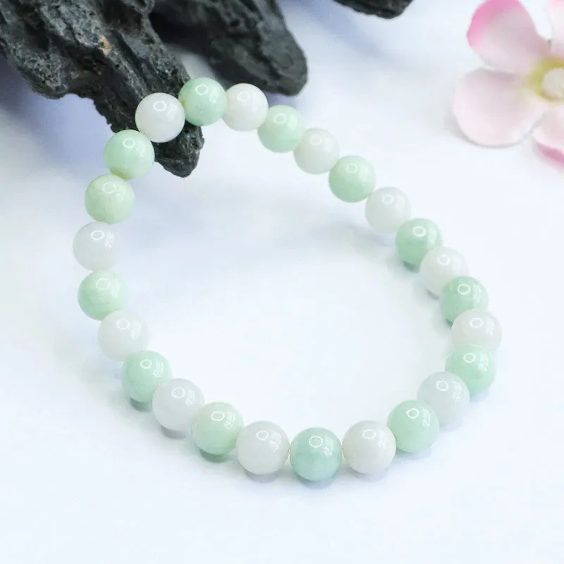 Fortune's Favor Sterling Silver Natural Jade Bracelet with Green and White Beads