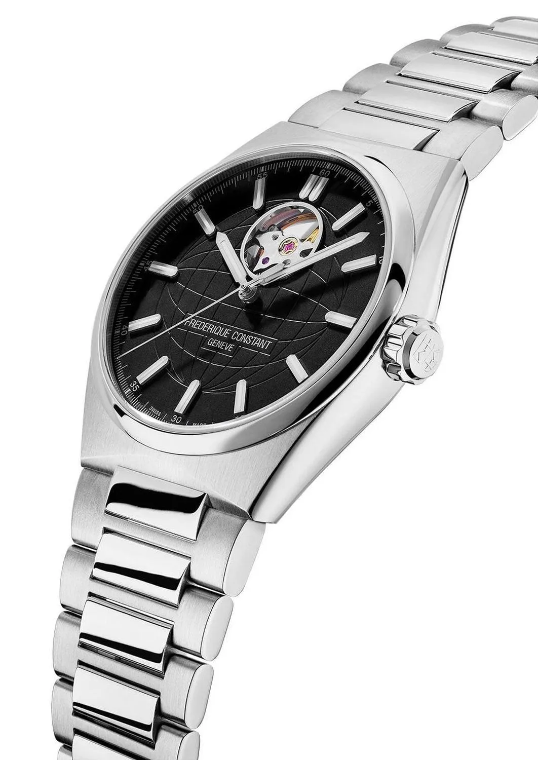 Frederique Constant Highlife Heart Beat Automatic Stainless Steel Black Dial Interchangeable Black Rubber Strap Mens Watch FC-310B4NH6B