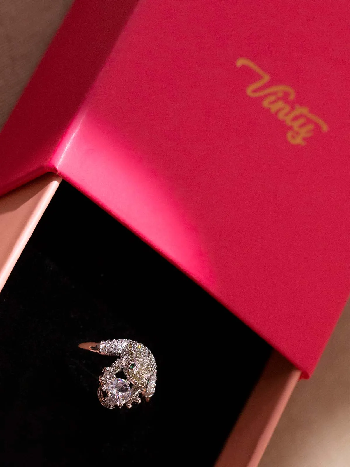 Frog Ring With Sparkling CZ Stones