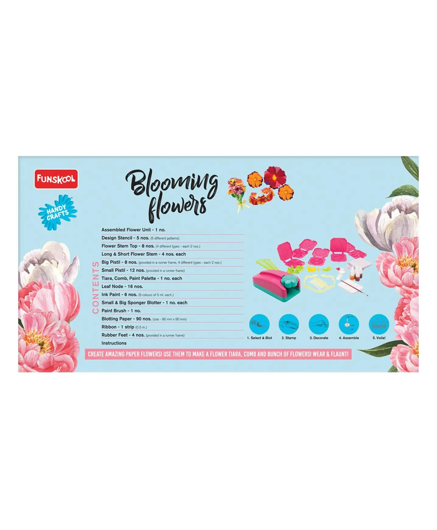 Funskool Handycrafts Blooming Flowers - Paper Flower Making kit for Ages 8 
