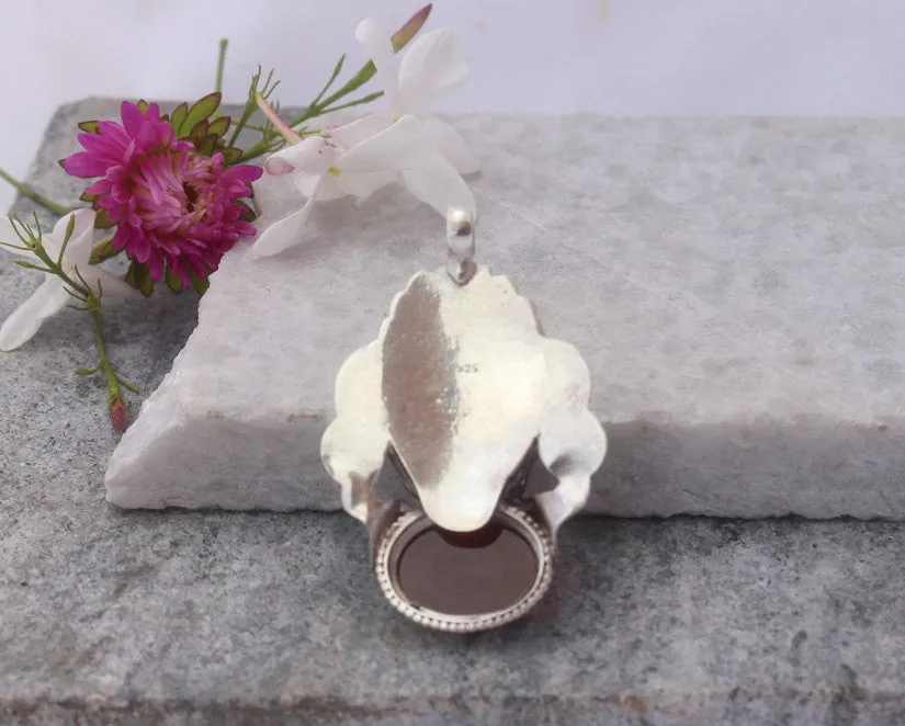 Garnet Pendant made of Silver-Dragon Head Inlaid with Stone