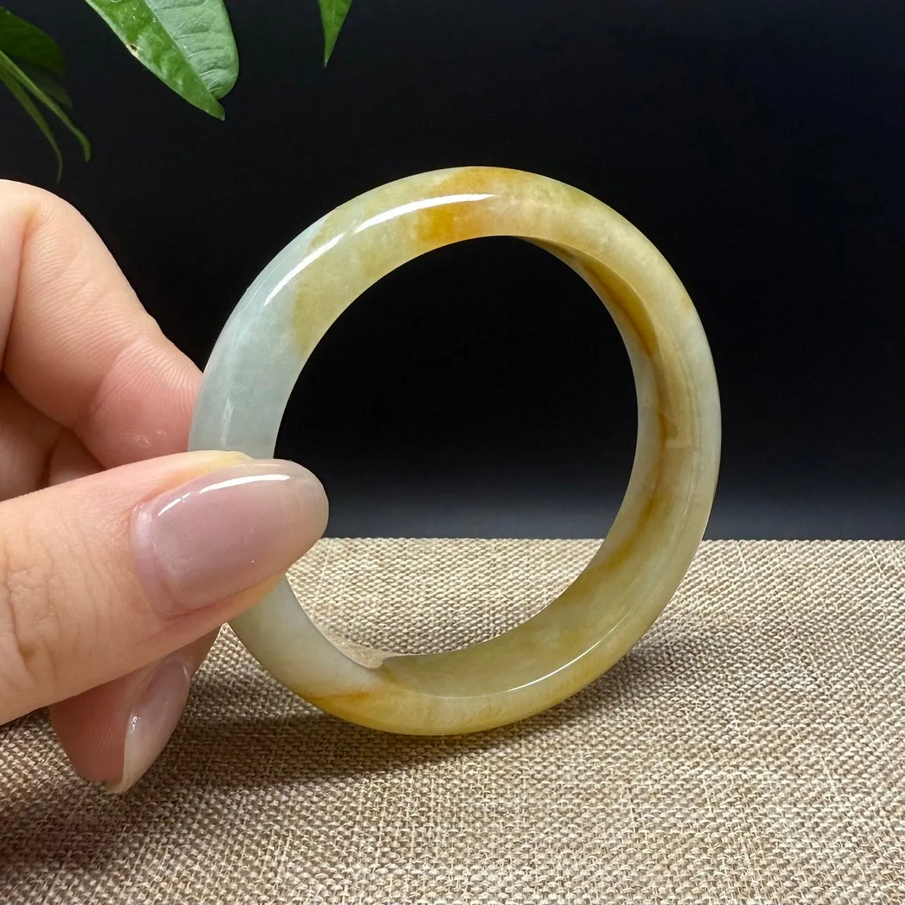 Genuine Burmese Yellow Green lavender Jade Jadeite Bangle Bracelet ( 52.3mm )