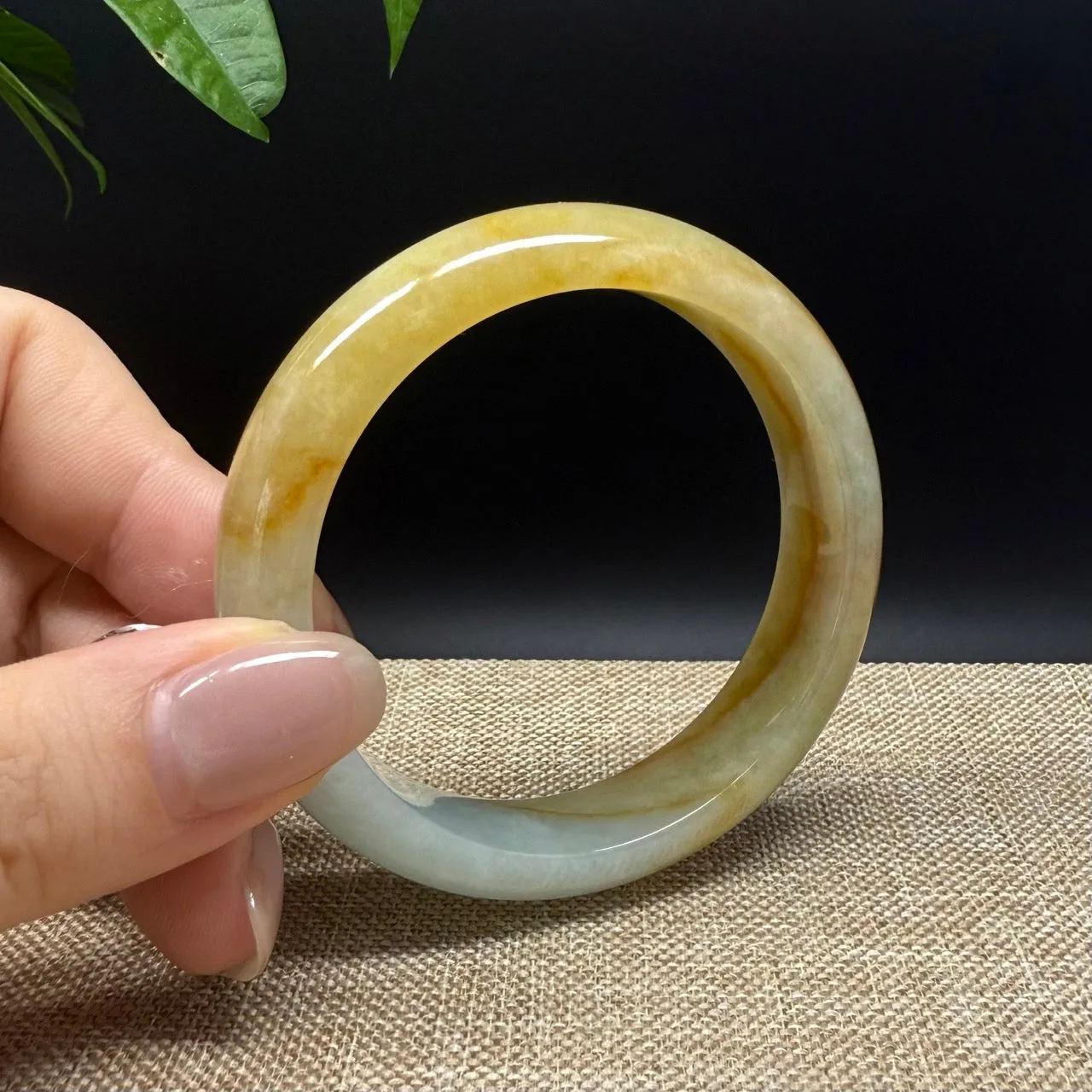 Genuine Burmese Yellow Green lavender Jade Jadeite Bangle Bracelet ( 52.3mm )