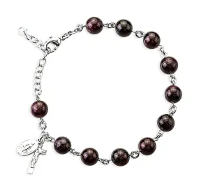 Genuine Garnet Round Sterling Silver Rosary Bracelet - B7800GT
