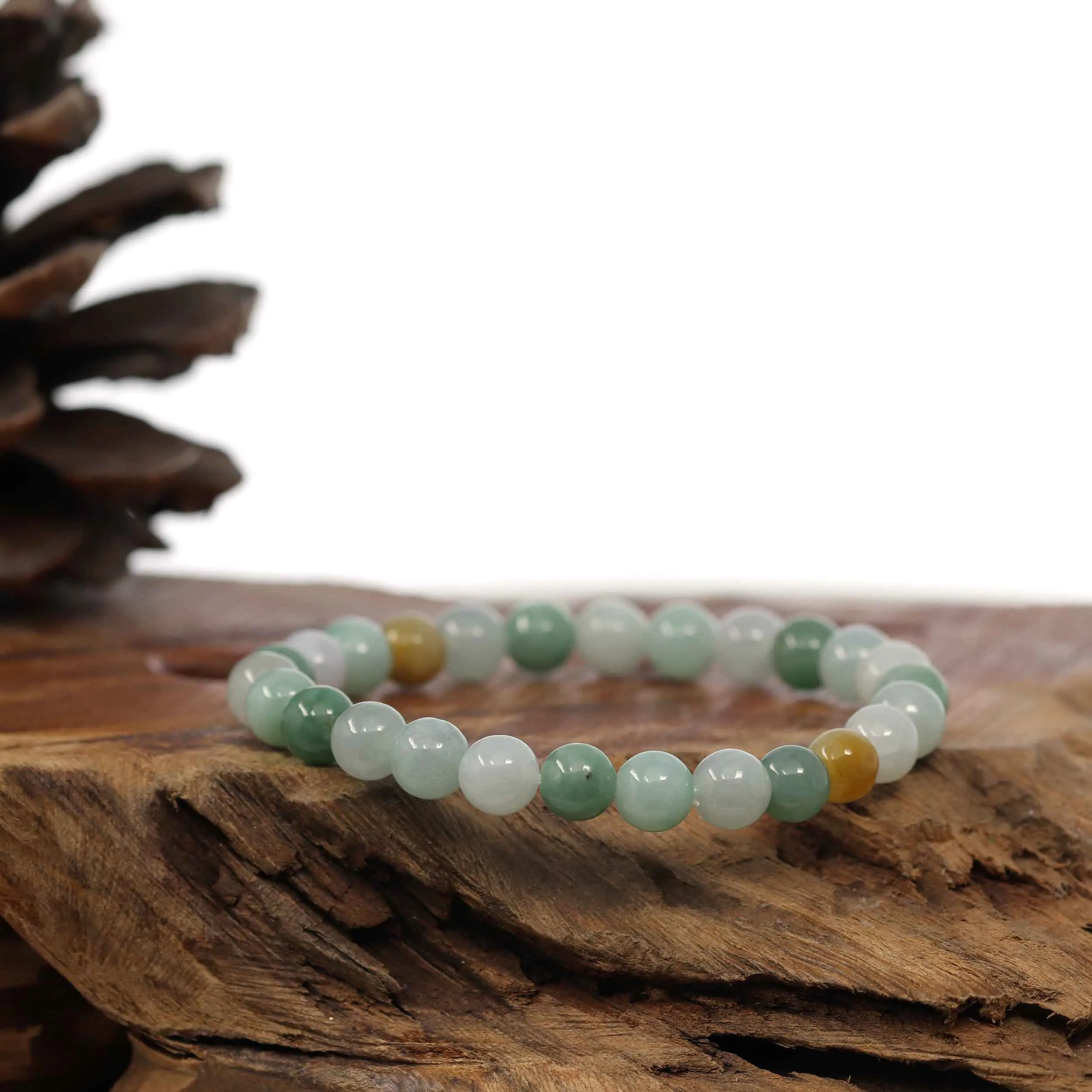 Genuine Jadeite Jade Round Multiple Colors Beads Bracelet (7.5 mm)