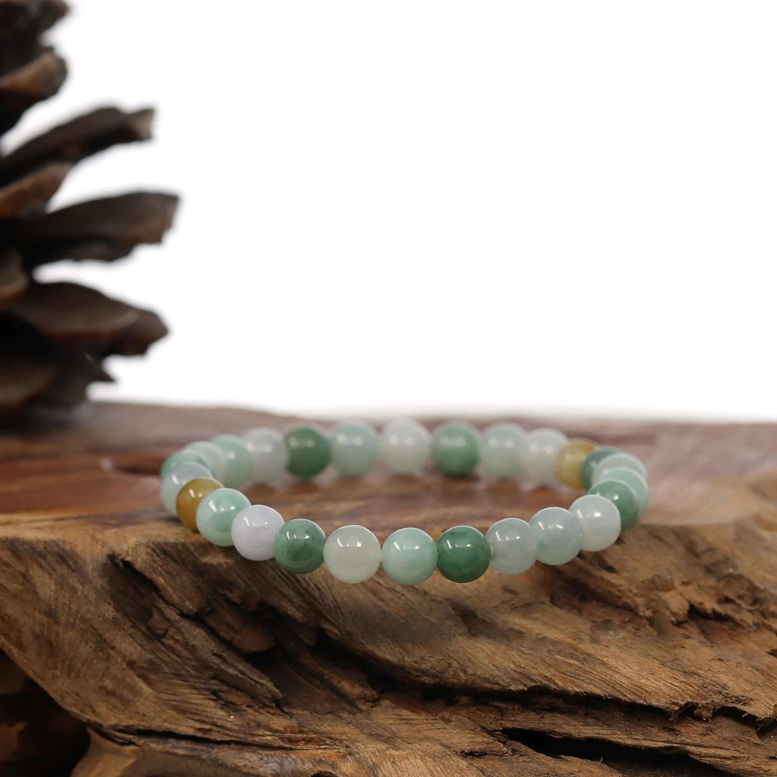 Genuine Jadeite Jade Round Multiple Colors Beads Bracelet (7.5 mm)