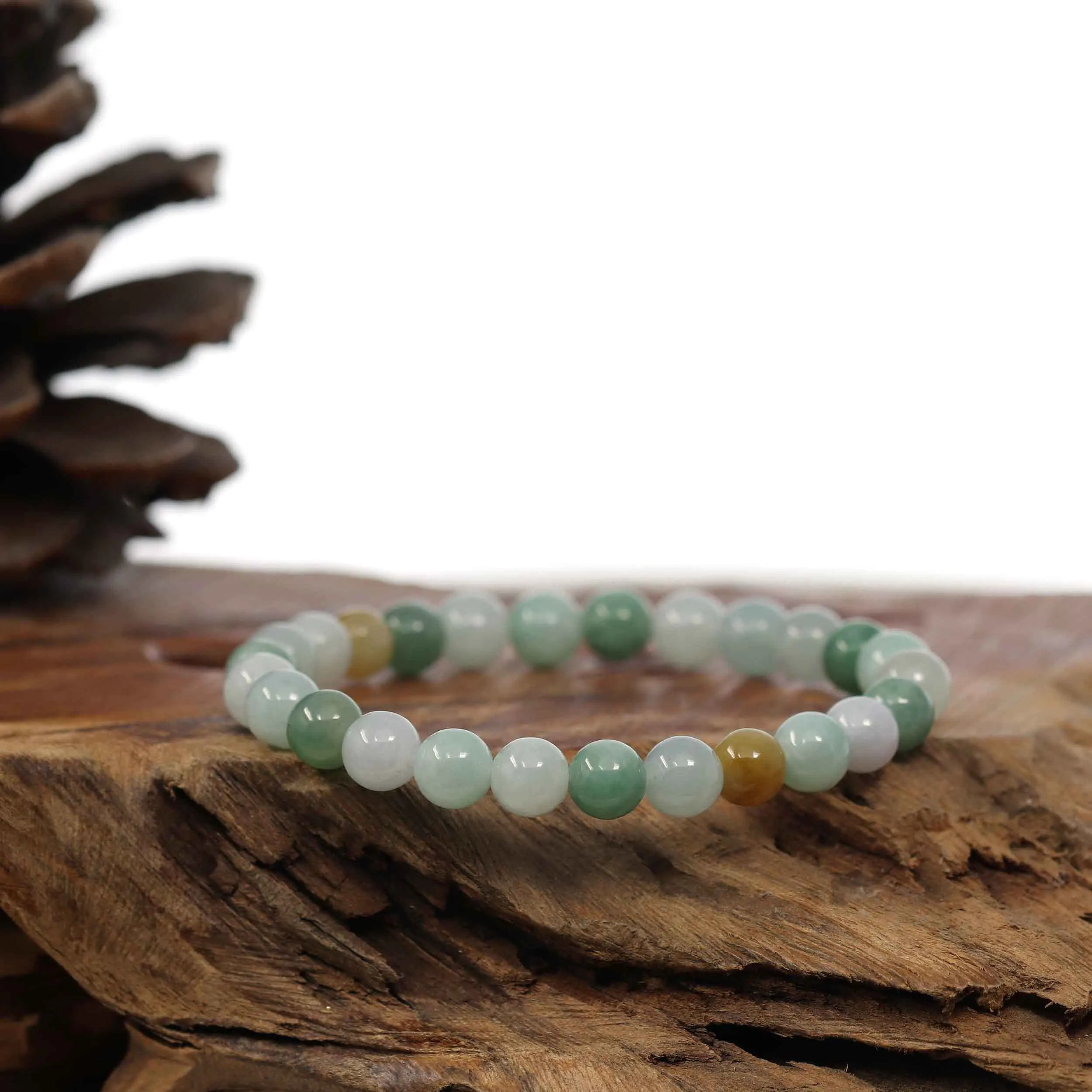 Genuine Jadeite Jade Round Multiple Colors Beads Bracelet (7.5 mm)