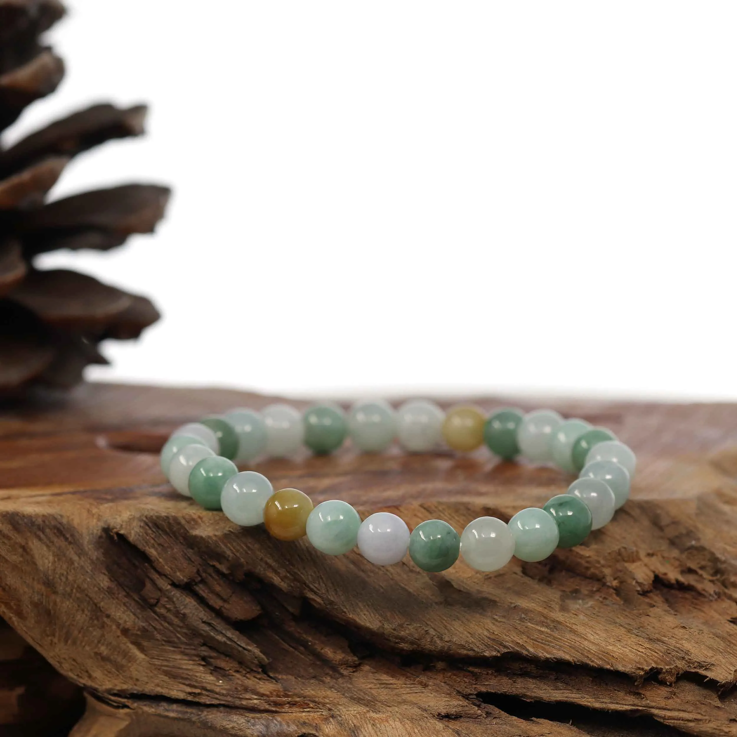Genuine Jadeite Jade Round Multiple Colors Beads Bracelet (7.5 mm)