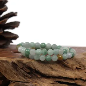 Genuine Jadeite Jade Round Multiple Colors Beads Bracelet (7.5 mm)