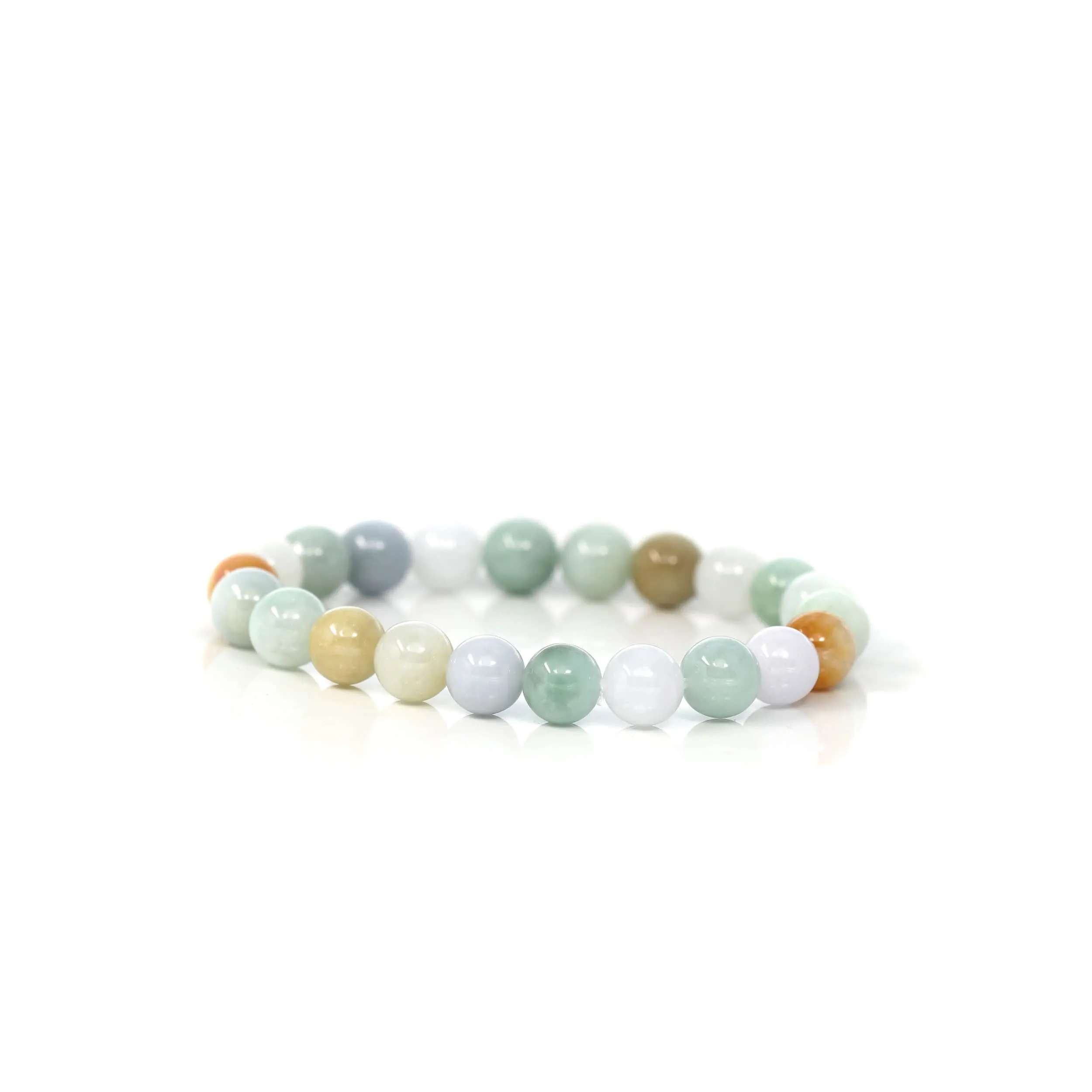 Genuine Jadeite Jade Round Multiple Colors Beads Bracelet ( 7.8 mm )