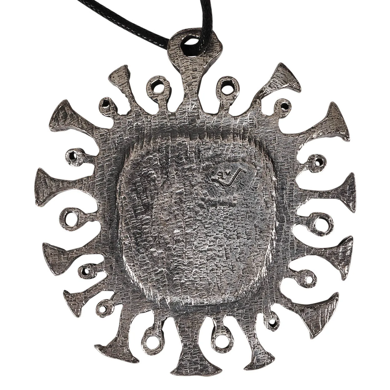 Gilles Guy Vidal Brutalist Sun Pendant Necklace Modernist Abstract Pewter 1960s