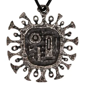 Gilles Guy Vidal Brutalist Sun Pendant Necklace Modernist Abstract Pewter 1960s