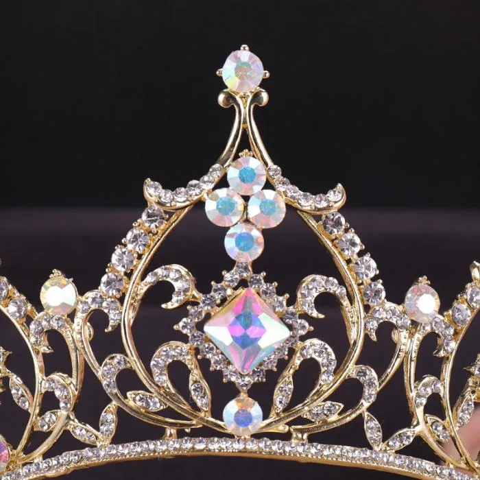 Gold Crystal High Center Tiara Crown  Wedding Hair Accessory
