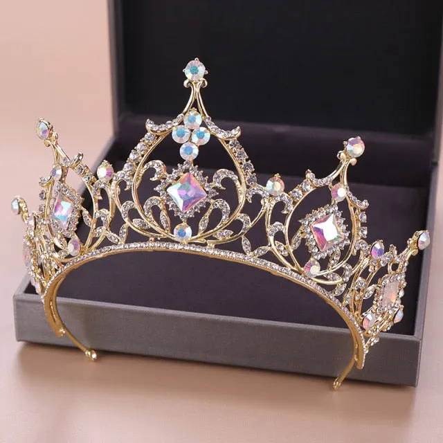 Gold Crystal High Center Tiara Crown  Wedding Hair Accessory