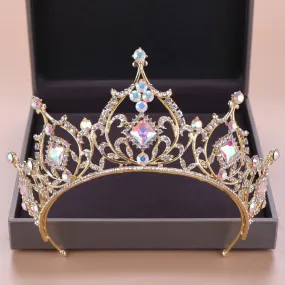 Gold Crystal High Center Tiara Crown  Wedding Hair Accessory