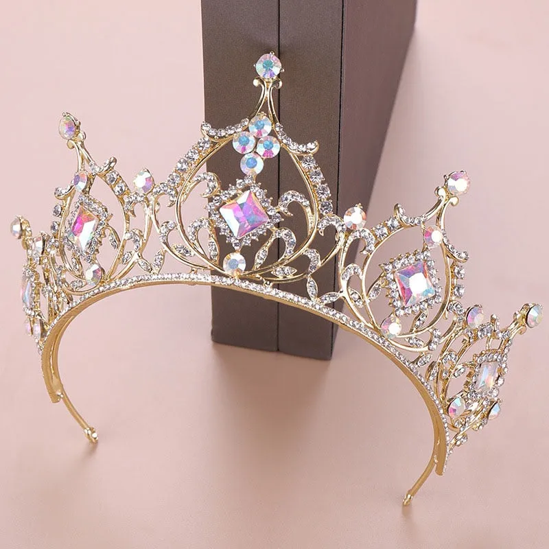 Gold Crystal High Center Tiara Crown  Wedding Hair Accessory