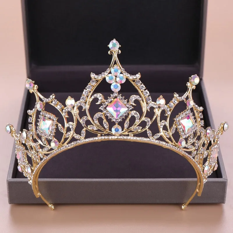 Gold Crystal High Center Tiara Crown  Wedding Hair Accessory