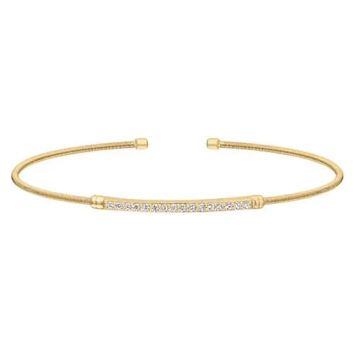 Gold Finish Sterling Silver Cable Cuff Bracelet with Simulated Diamond Birth Gems - April