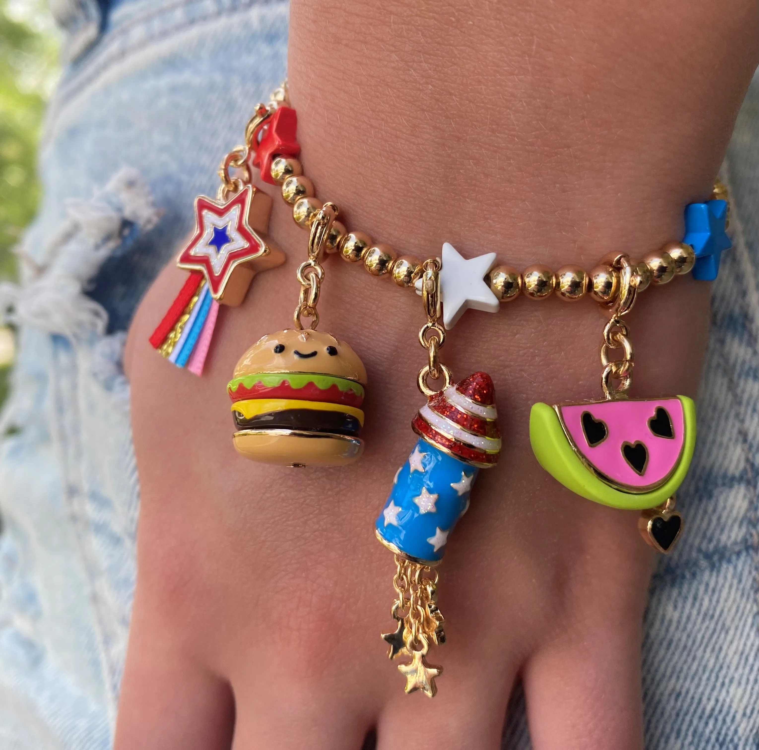 Gold Patriotic Stretch Bead Bracelet