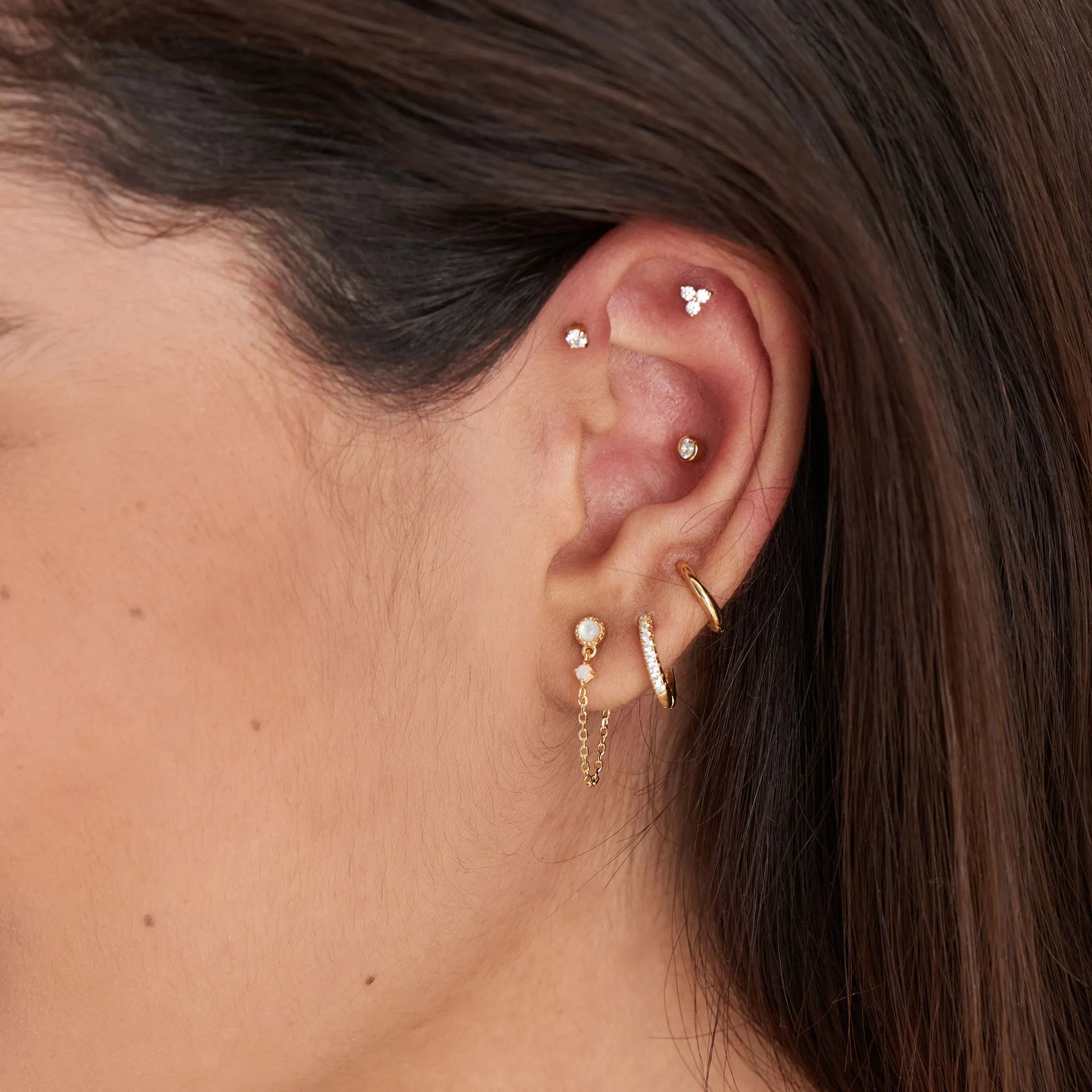 Gold Sparkle Bezel Barbell Single Earring