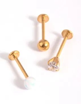 Gold Surgical Steel Opal Flat Back Pack