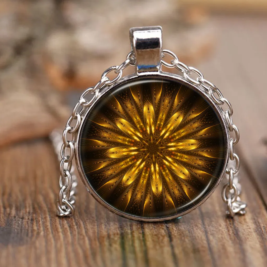 Golden Fractal Pendant Necklace - Fibonacci Spiral Golden Ratio Sacred Geometry Jewelry