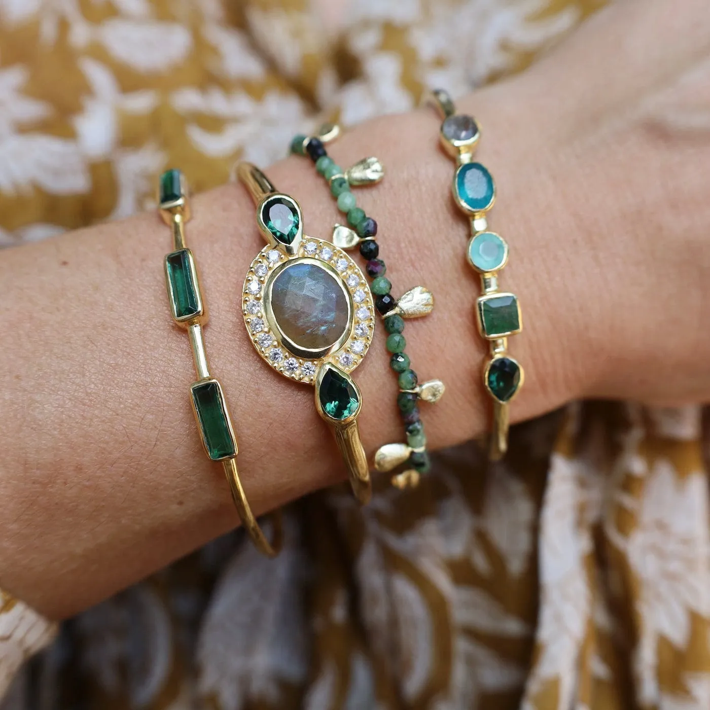 Green Tourmaline, Aventurine, Labradorite Cuff Bracelet