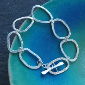 Hallmarked Silver Bracelet - Hammered Silver - Large Link