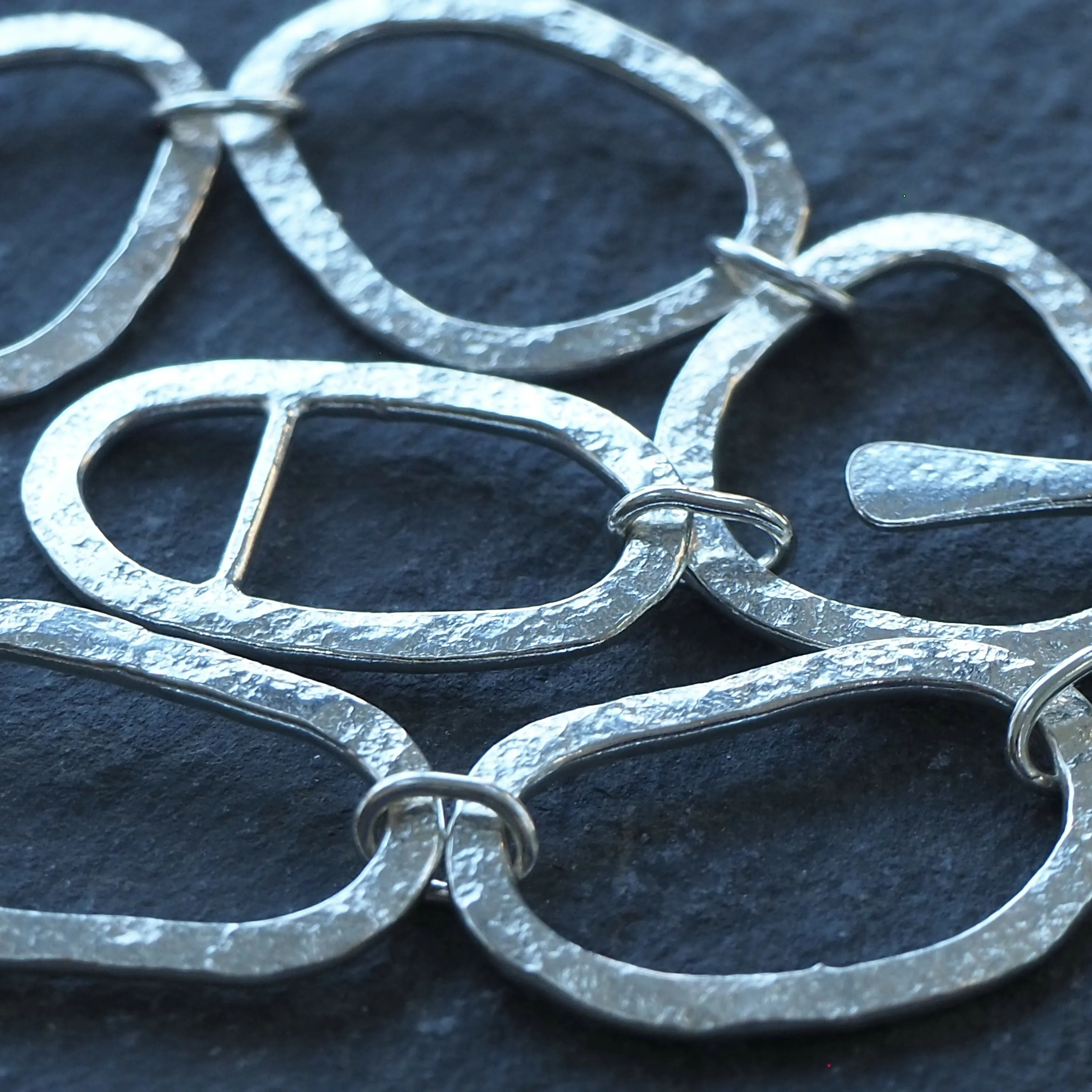 Hallmarked Silver Bracelet - Hammered Silver - Large Link