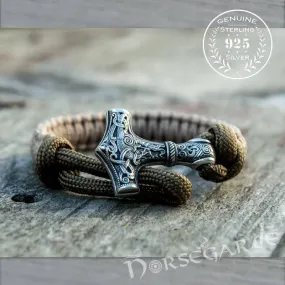 Handcrafted Coyote Paracord Bracelet with Mjölnir - Sterling Silver