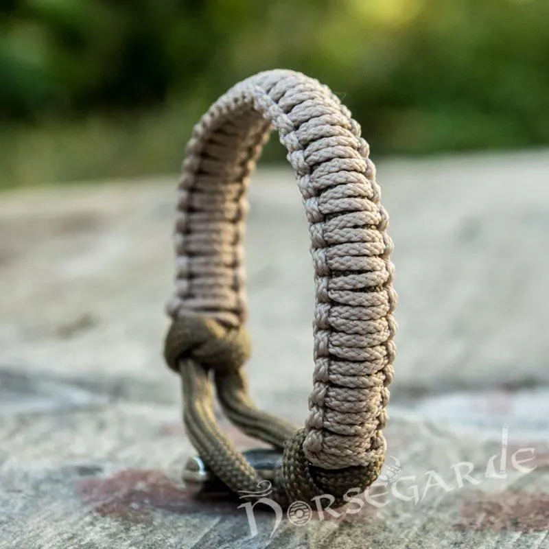 Handcrafted Coyote Paracord Bracelet with Mjölnir - Sterling Silver