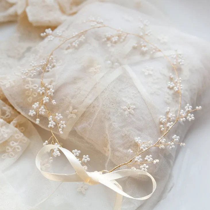 Handmade Pearl Gold Wedding Hair Vine Headband