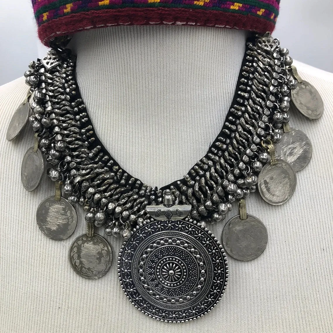 Handmade Vintage Coins and Silver Bells Choker