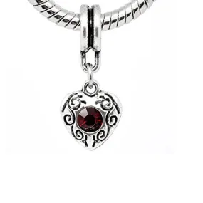 Heart Dangle With Juanury Garnet Birthstone Charms for Snake Chain Bracelet