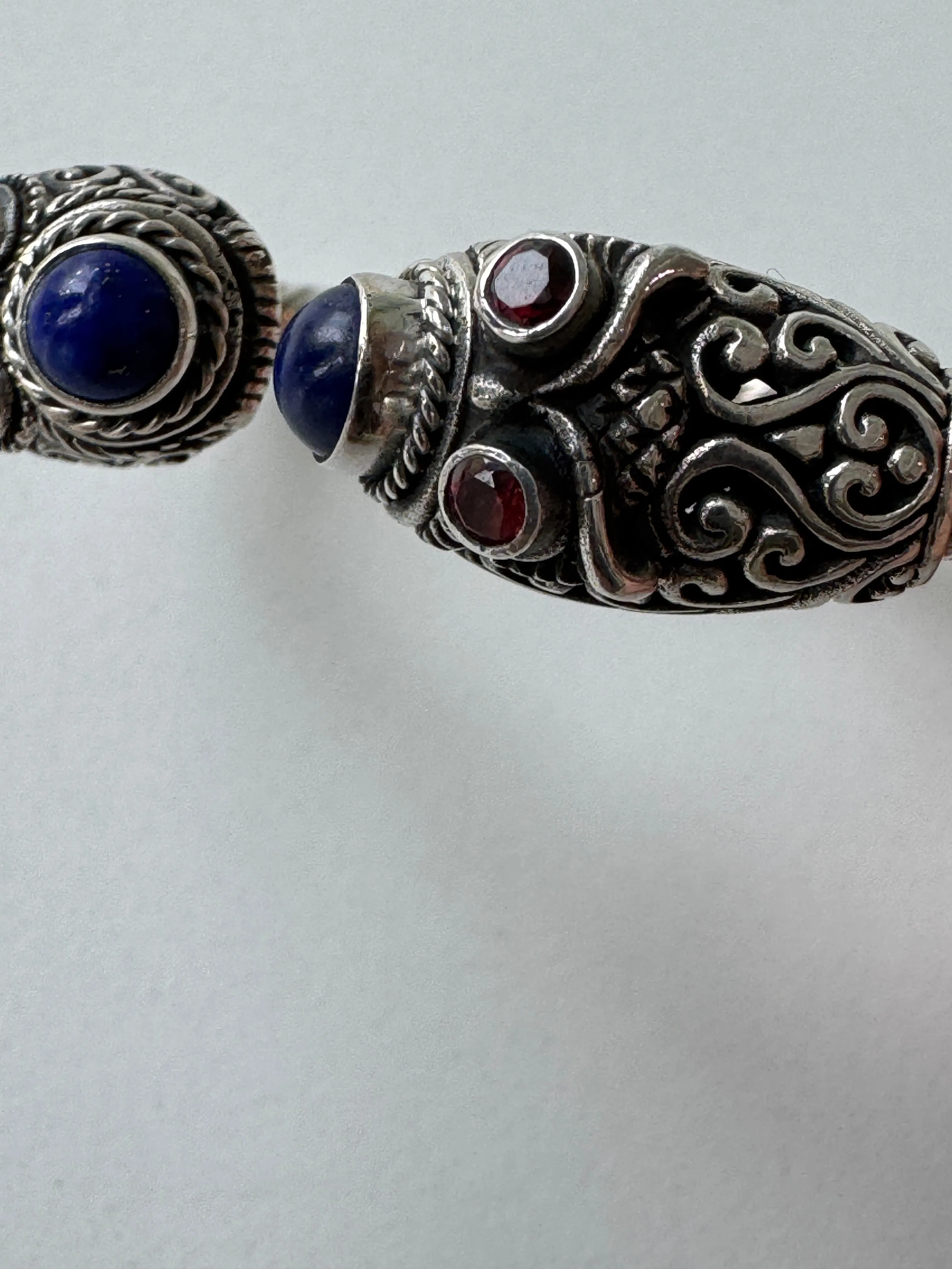 Hinged lapis   garnet bracelet cuff