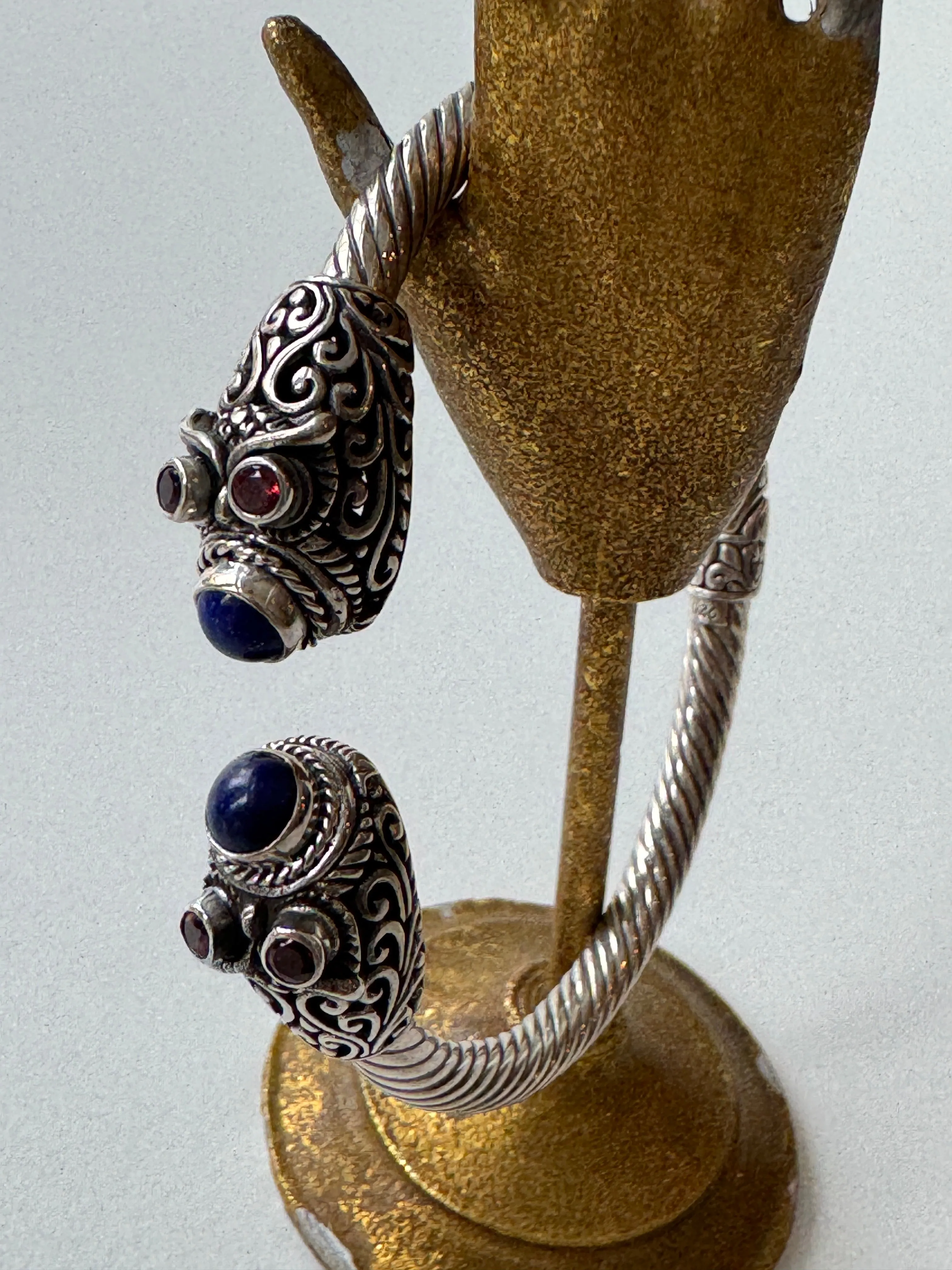 Hinged lapis   garnet bracelet cuff
